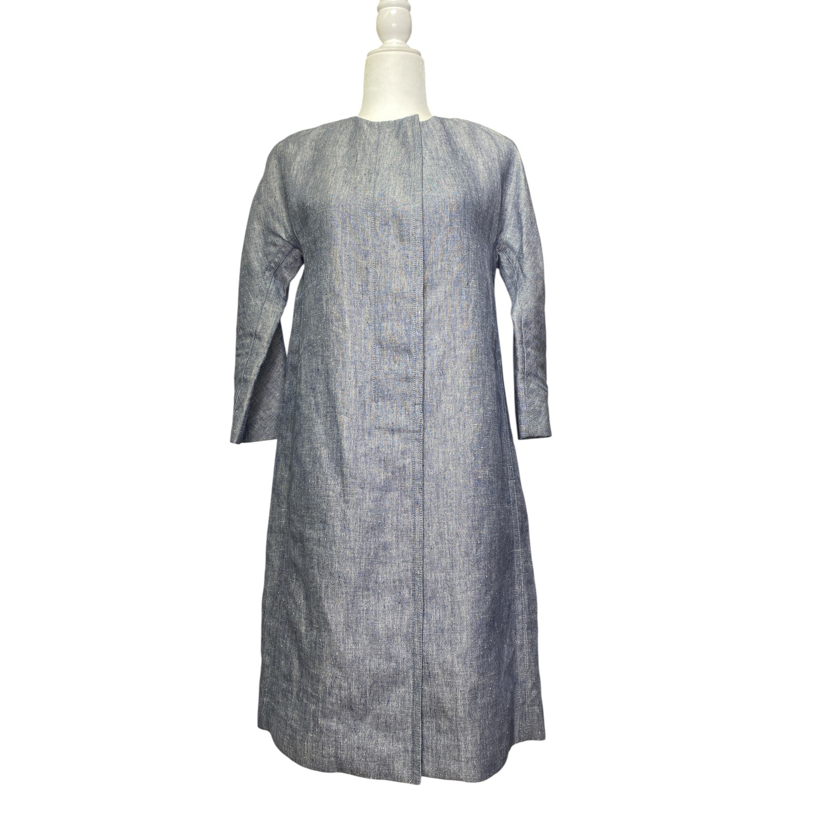 Theory Ellinor Linen Chambray Long Button-Down Coat Dress Size Xs/P